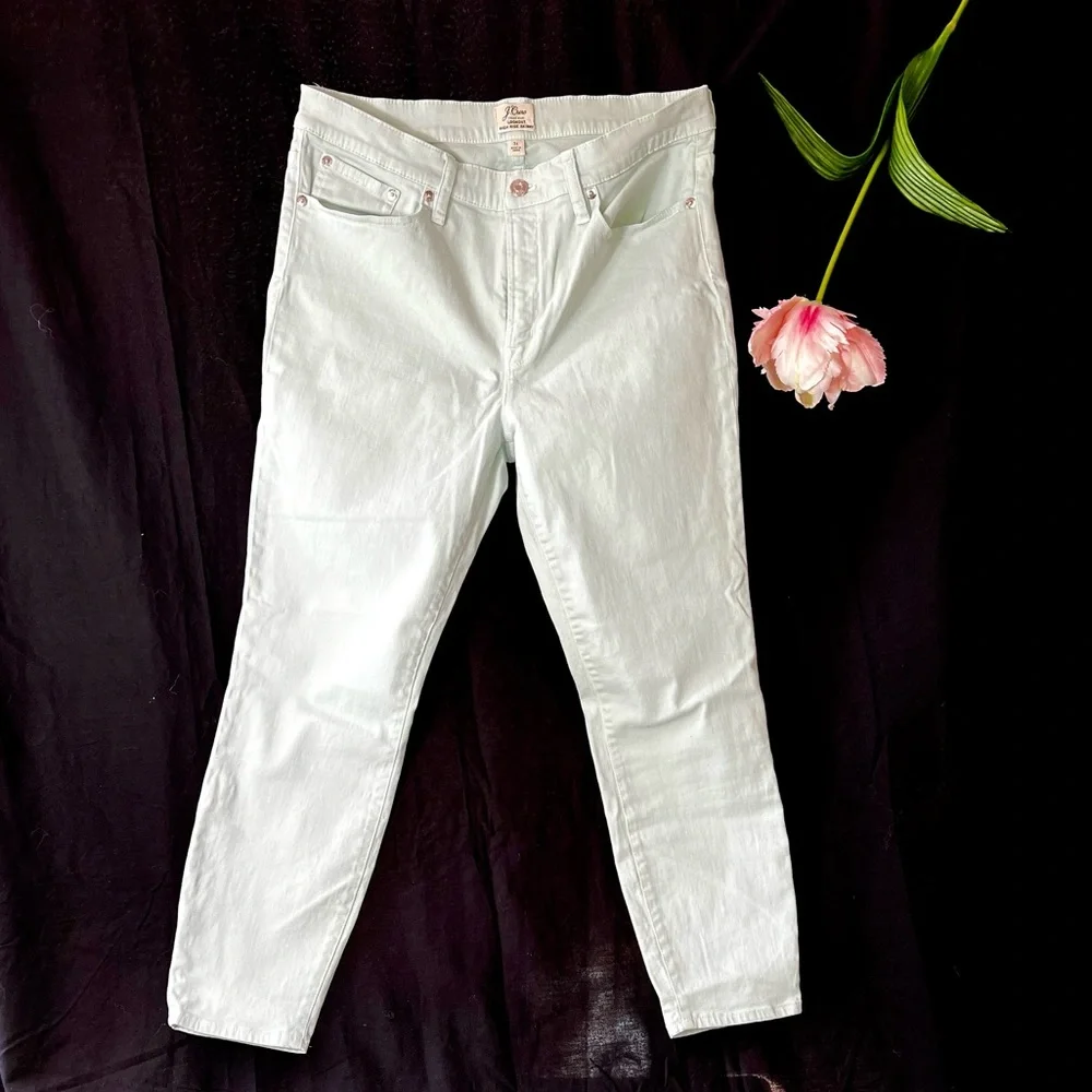 J. Crew Pale Mint Green Lookout Highrise Skinny Jeans, Sz 31, Cropped - Picture 2 of 16